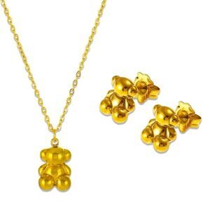 18K Gold Plated Bubbly Teddy Bear Necklace & Earrings Set